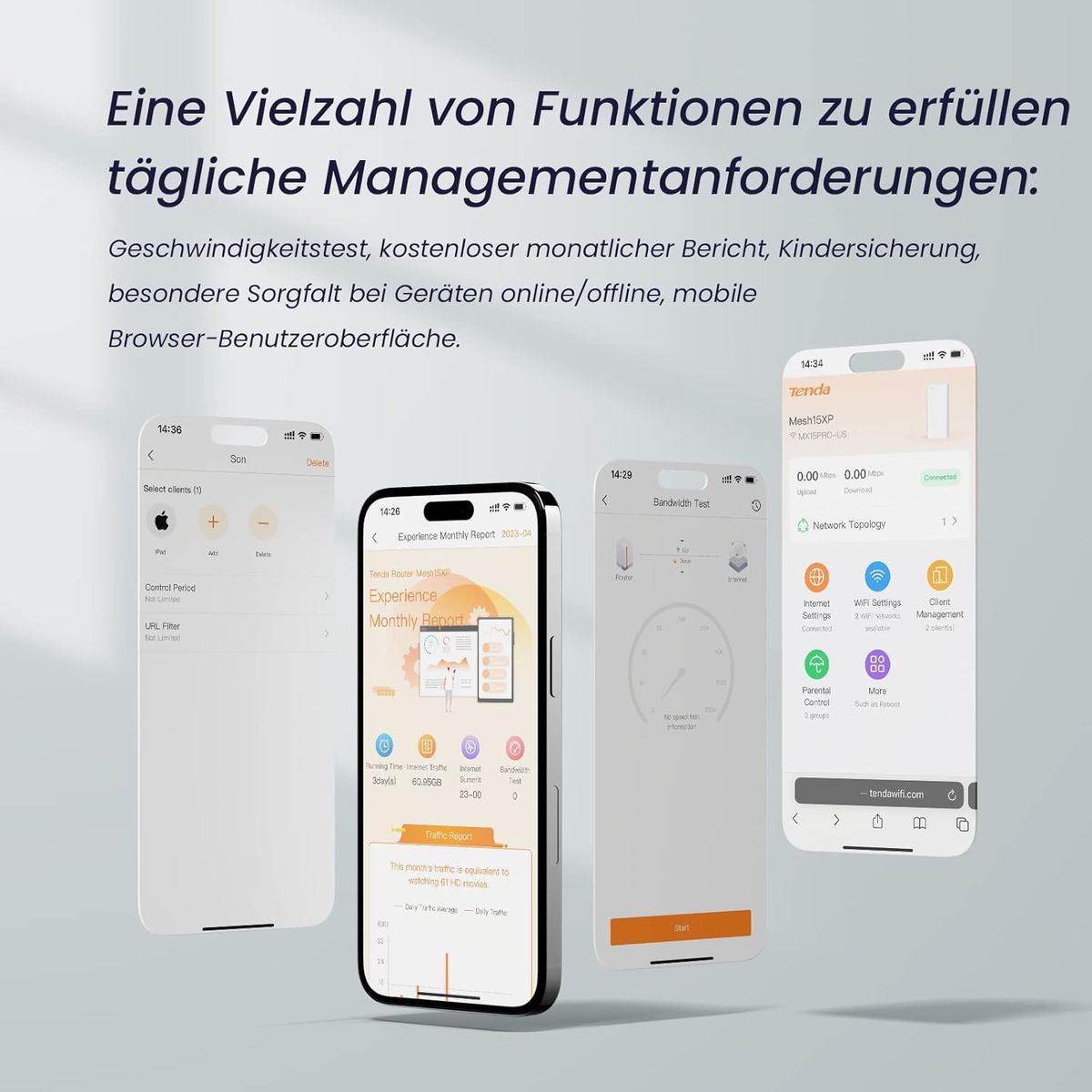 Tenda Nova MX15-Pro Mesh WLAN WiFi 6 System-AX5400 Dualband WLAN Mesh WiFi 6 System, empfohlen für Häuser mit 4-6 Schlafzimmern, 9*Gigabit Port–Ersetzt Router & Repeater–Kompatibel Mit Alexa, 3Pack MX15 Pro/AX5400 3er Pack