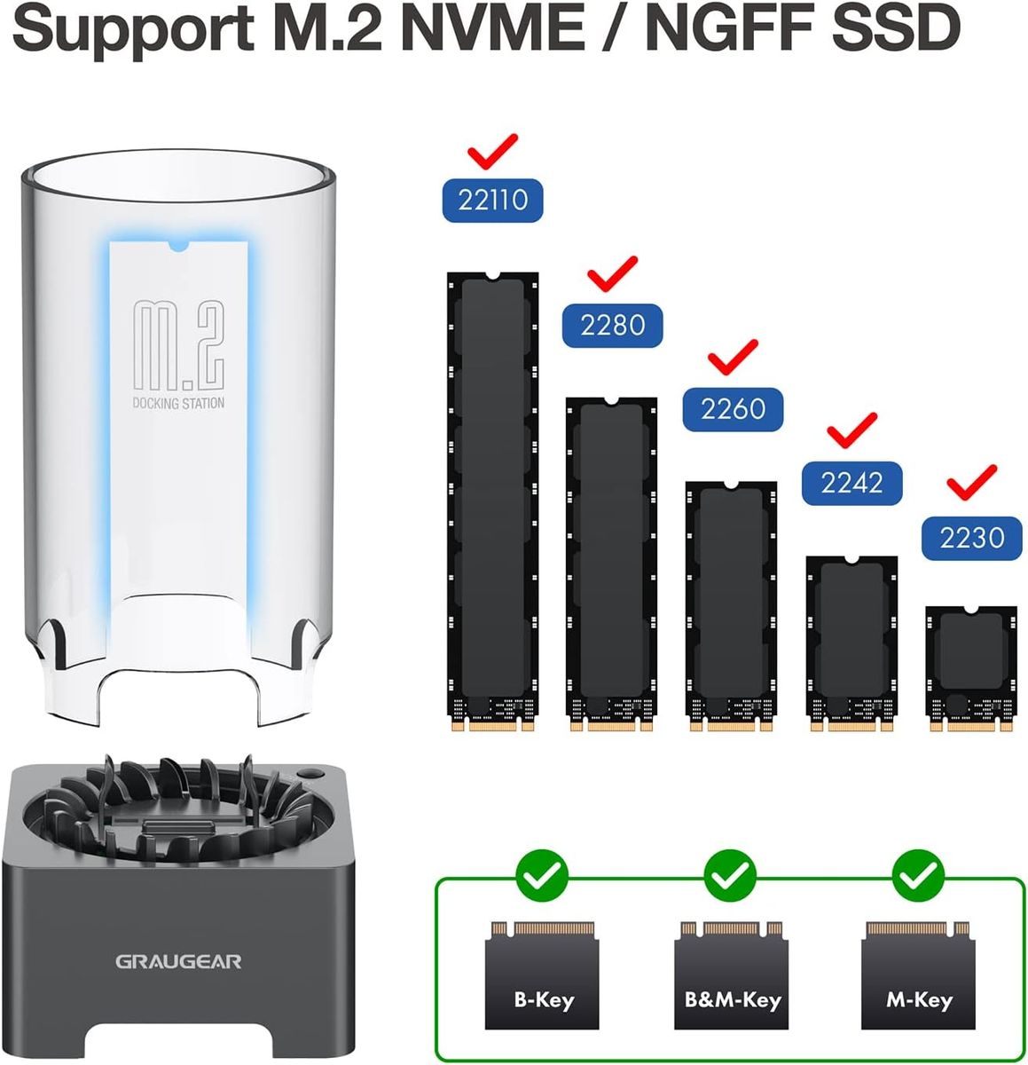 GRAUGEAR G-M2DK-AC-10G Speicherlaufwerk-Docking-Station USB 3.2 Gen 2 (3.1 Gen 2) Type-C Schwarz