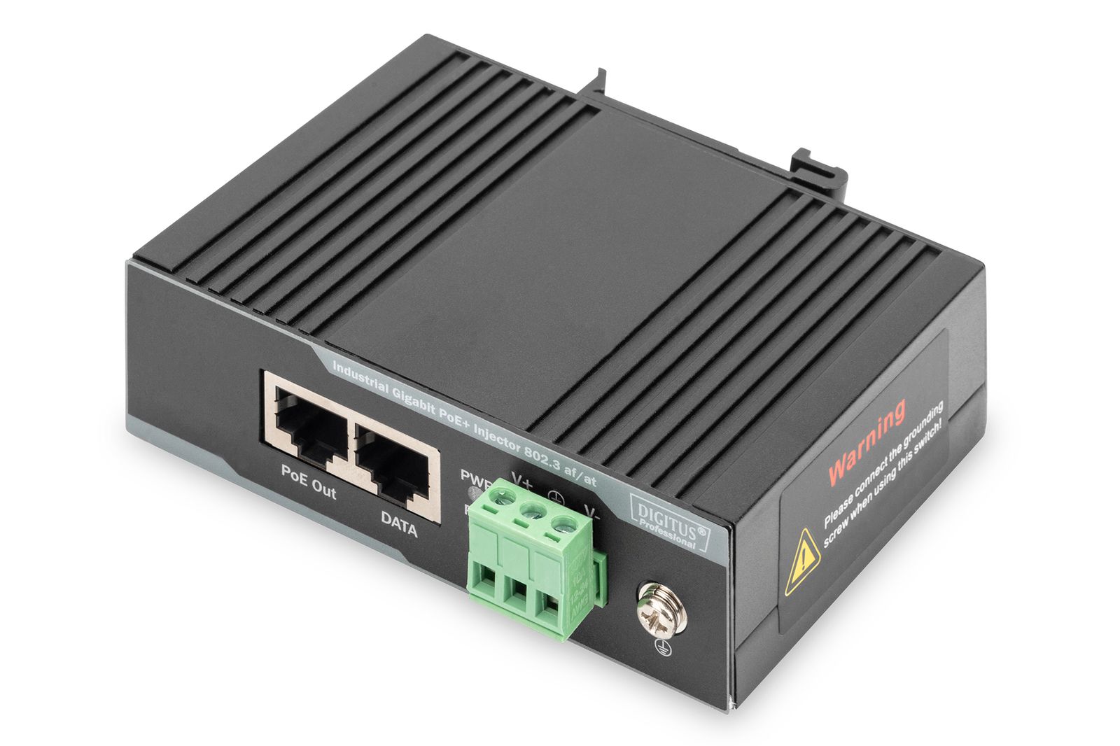 DIGITUS PoE+ Injektor - IEEE802.3at - Gigabit Ethernet - DIN Hut-Schiene - DC Klemmleiste - PoE Modus A & Modus B 1 Gbit/s PoE Injektor - at/af - 60 W - Hutschiene