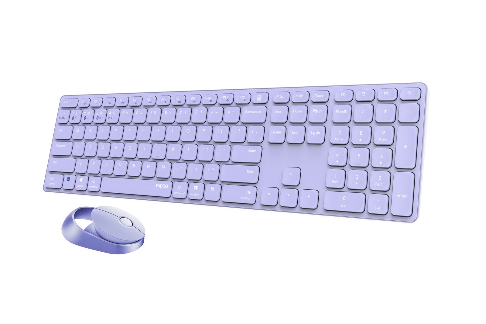 Rapoo 9850M Deskset Dual Wireless Keyboard Mouse Set 1.600 DPI Aluminium Purple DE Layout