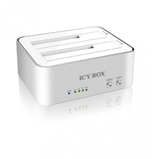 ICY BOX IB-120CL-U3 2-fach Dockingstation für 2,5" 6,35 cm 3,5" 8,9 cm SATA HDD/SSD USB 3.0 Klonfunktion JBOD/weiß