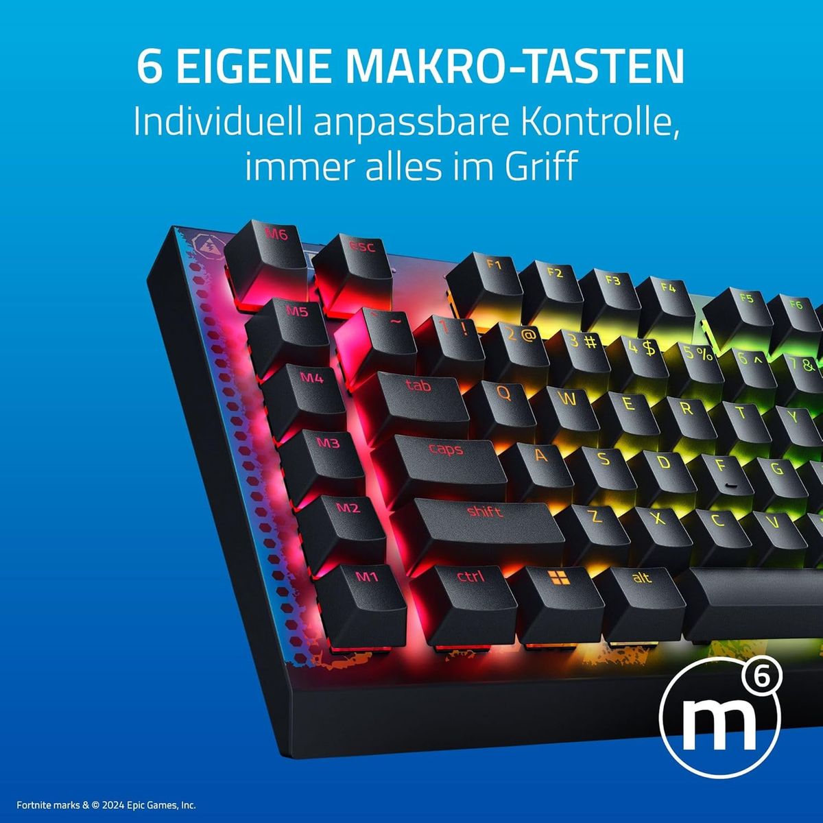 Razer BlackWidow V4 X Fortnite Edition - Mechanische Gaming-Tastatur - Razer Snap Tap (Yellow Switches, 6 eigene Makro-Tasten, Doubleshot-ABS-Tastenkappen, Chroma RGB) - (DEU Layout - QWERTZ)