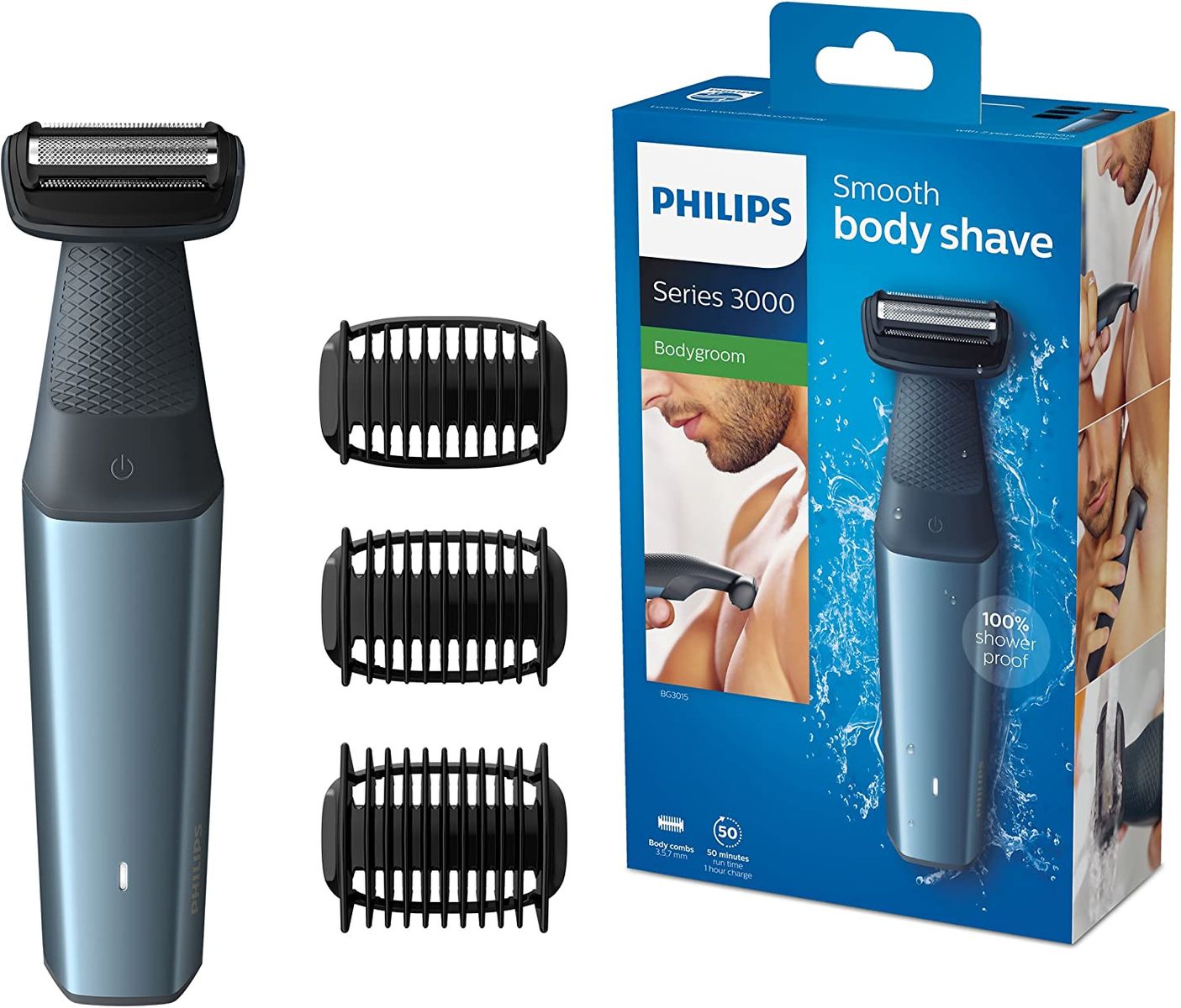 Philips Bodygroom Series 3000 skin-friendly body shaver BG3015/15 incl. 3 comb attachments