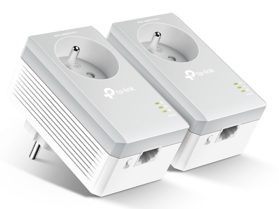TP-Link TL-PA4015P KIT Powerline Adapter Kit 600 Mbit/s mit integrierter Steckdose, 2er-Set, Weiß, V6.0 FR