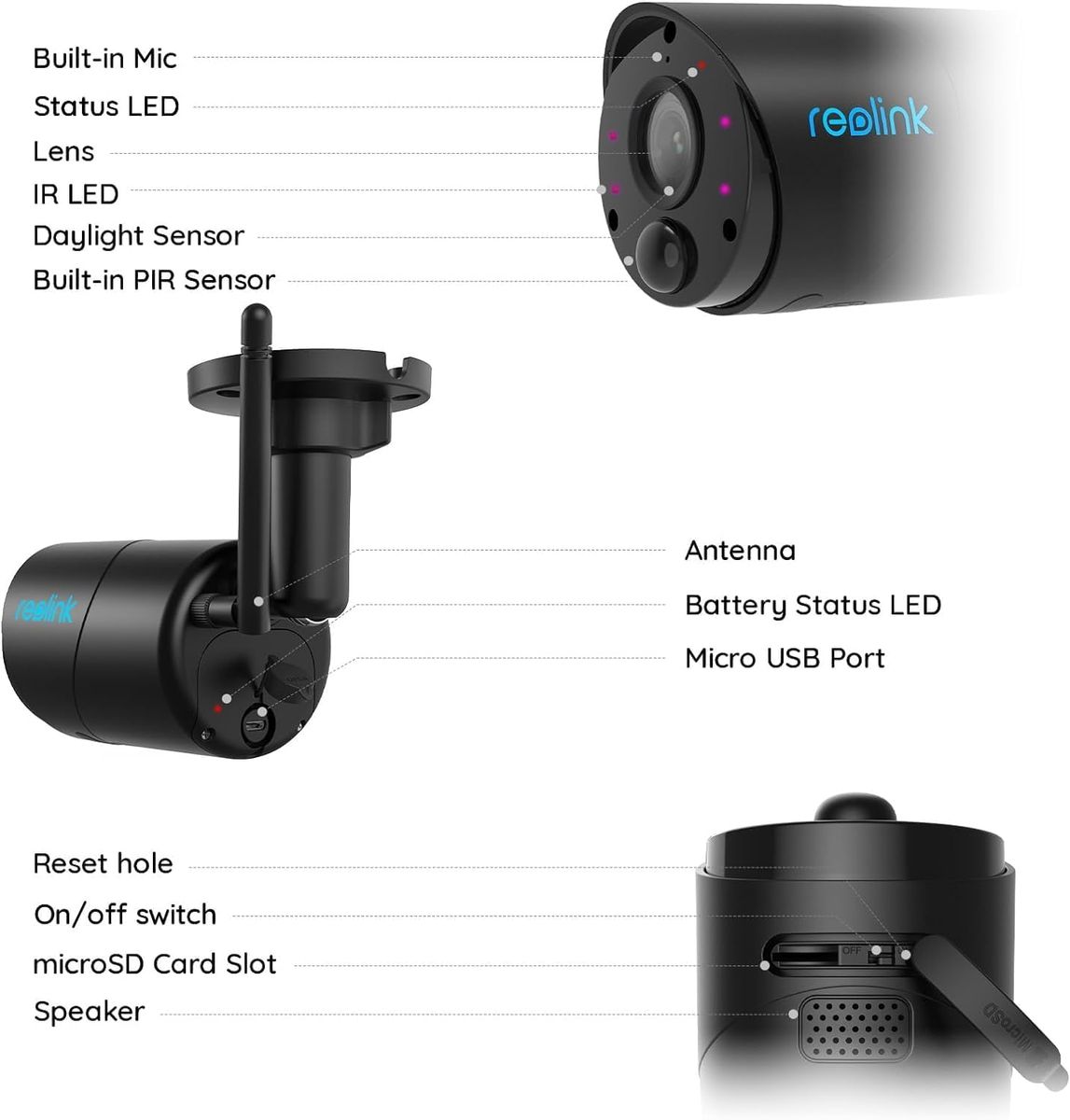 Reolink Überwachungskamera Akku Aussen, 2K 3MP Wiederaufladbare Kabellose WLAN IP Kamera Outdoor mit KI-Erkennung, PIR-Sensor, Zeitraffer, 10m IR-Nachtsicht, microSD-Kartenslot, Argus Eco in Schwarz