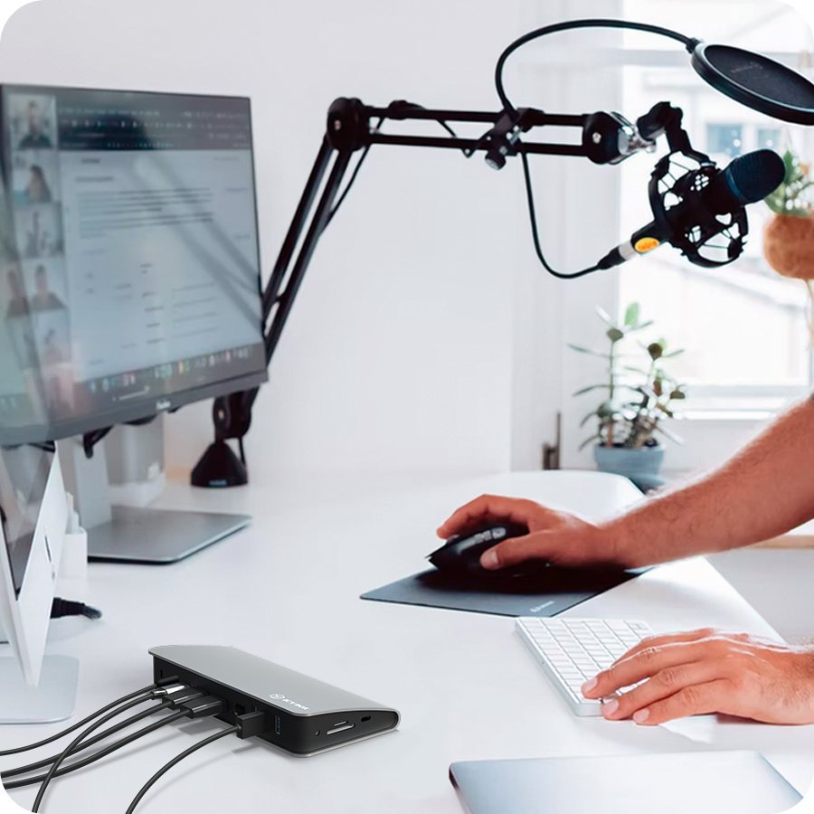 ICY BOX IB-DK2408-C Dockingstation USB Type-C, USB 3.2 Gen 1, HDMI & DisplayPort 4K@60, Gigabit LAN, Kartenleser, 100W PD, Schwarz/Silber, EU