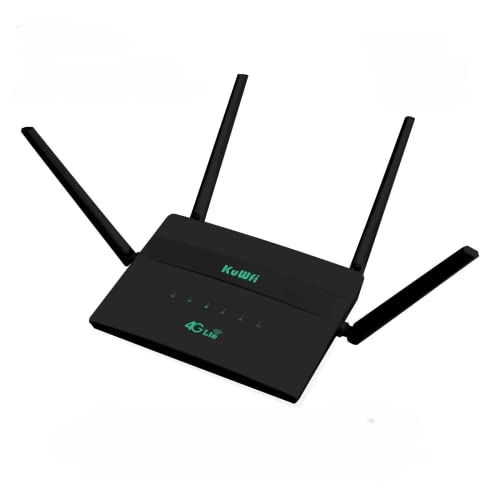 KuWFi C910SP 4G LTE Router mit SIM-Slot, WLAN-Router & Access Point, WiFi Extender, bis zu 300 Mbps, 4 externe Antennen, WAN/LAN Ports
