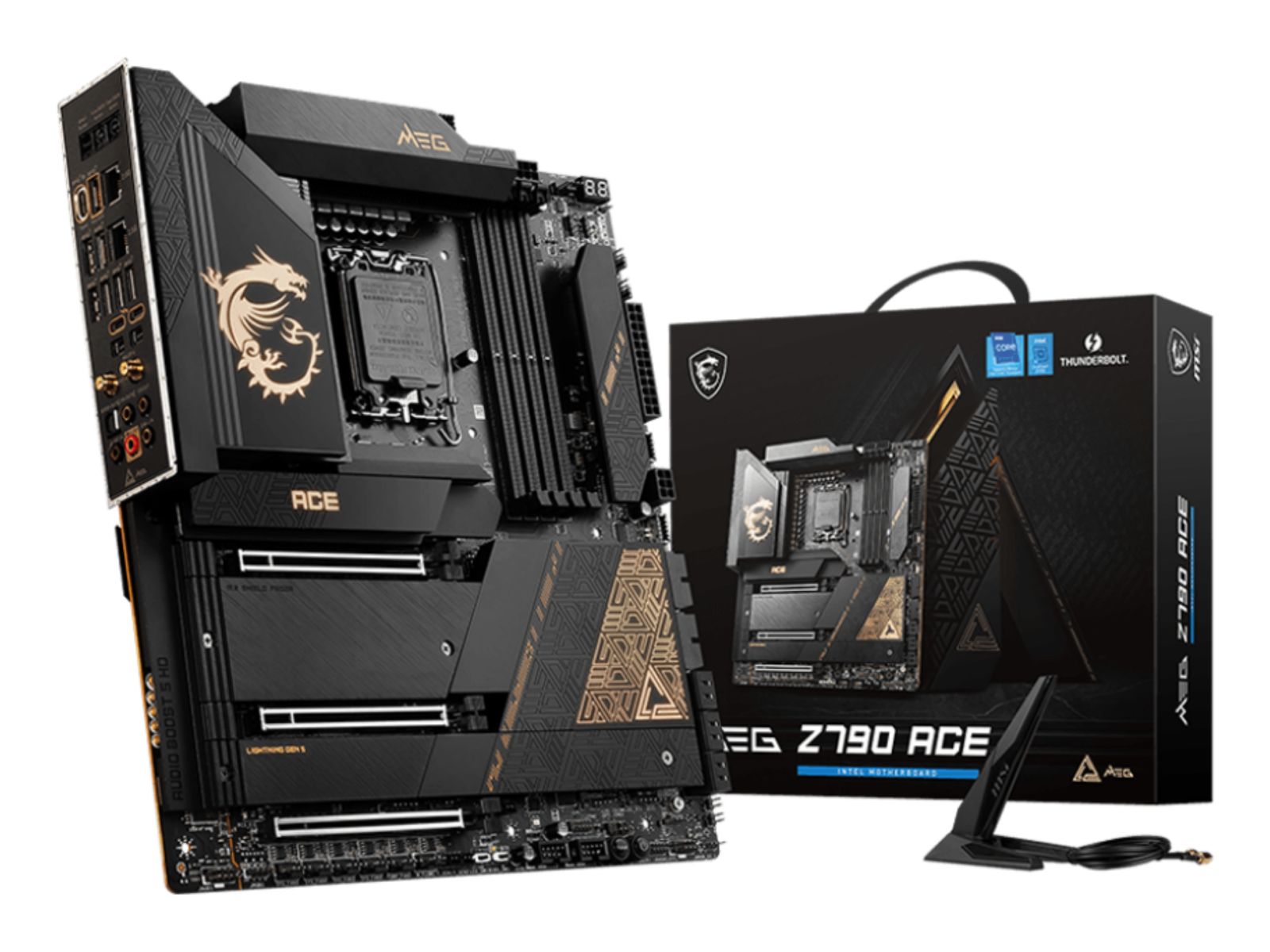 MSI MEG Z790 ACE Mainboard, Intel Z790 Chipsatz, LGA 1700, DDR5, 4x DIMM 128GB, 4x M.2, Wi‑Fi 6 & Bluetooth 5.3, 2.5GbE, HDMI 2.1, ATX