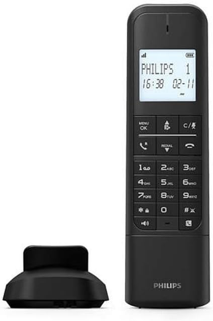 Philips M4701B/12 Schnurloses DECT-Telefon, 4,6 cm (4,6 Zoll), LCD-Display, Hintergrundbeleuchtung, Agenda 50 Zahlen, Freisprecheinrichtung, programmierbare Tasten, HQ-Sound – Schwarz (kompatibel: ES