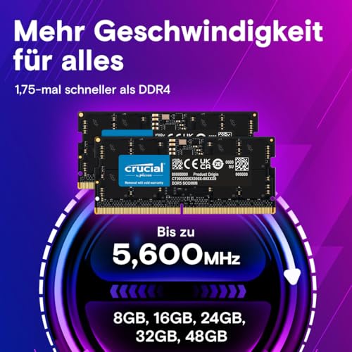 Crucial CT32G52C42S5 32 GB (1 x 32 GB) DDR5 SO-DIMM 5200 MHz CL42 1.1 V Laptop-Arbeitsspeicher