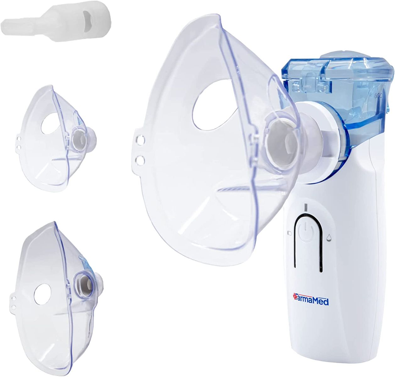 FARMAMED Inhalator Aerosol Mesh Vernebler Tragbar Geräuscharmes, für Kinder und Erwachsene, mit Mundstück und Masken, elektrischer Inhalator, doppelte Stromversorgung, mit USB-Kabel wiederaufladbar.