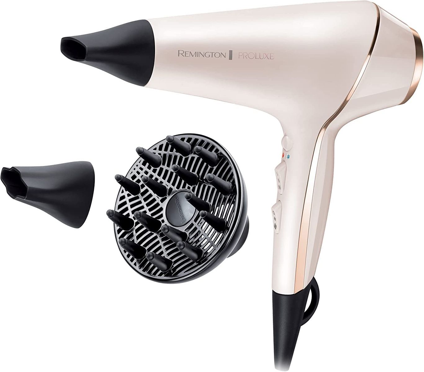 Remington Haartrockner Profi Ionen PROluxe 2400W 150km/h 3 Stylingaufsätze OPTIheat-Technologie für lang anhaltende Styling-Ergebnisse Ionenpflege Anti Frizz langlebiger AC-Motor AC9140 Haartrockner Single