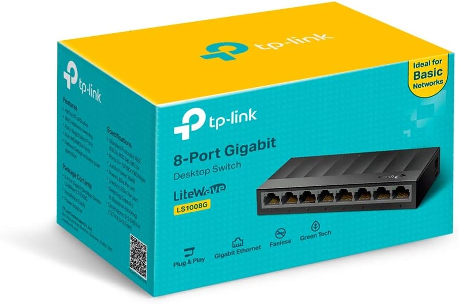 TP-Link LS1008G 8-Port Desktop Switch (8 x Gigabit Auto-Negotiation RJ45 Ports, IEEE 802.3x, Plug and Play, energiesparend, Plastikgehäuse für einfache Tisch- oder Wandmontage)schwarz