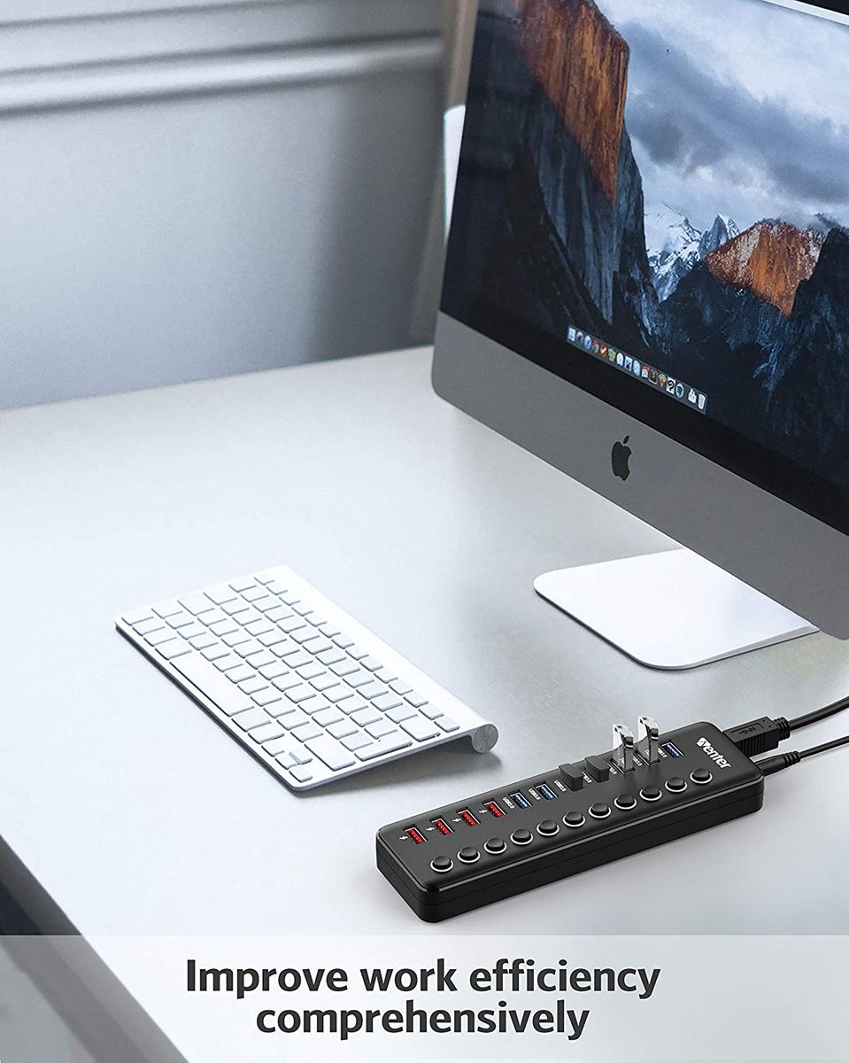 WENTER USB Hub 3.0 Aktiv 11 Ports 36W 12V 3A Netzteil USB 3.0 Mehrfach Ports Verteiler LED Einzelnen EIN/Aus-Schalter USB 3.0 Hub 7 Ports Datenübertragung 4 Ports Schnellladegerät