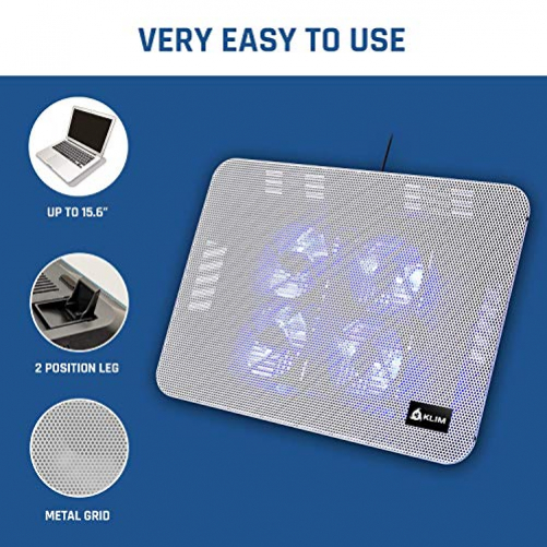 KLIM Serenity + Laptop-Kühler + 11 bis 15,6 Zoll + Perfekt für kleine und mittlere Laptops + Stabiles und Robustes Metallgitter + Geräuschloses Laptop-Kühlpad + NEU 2020 (Weiß)