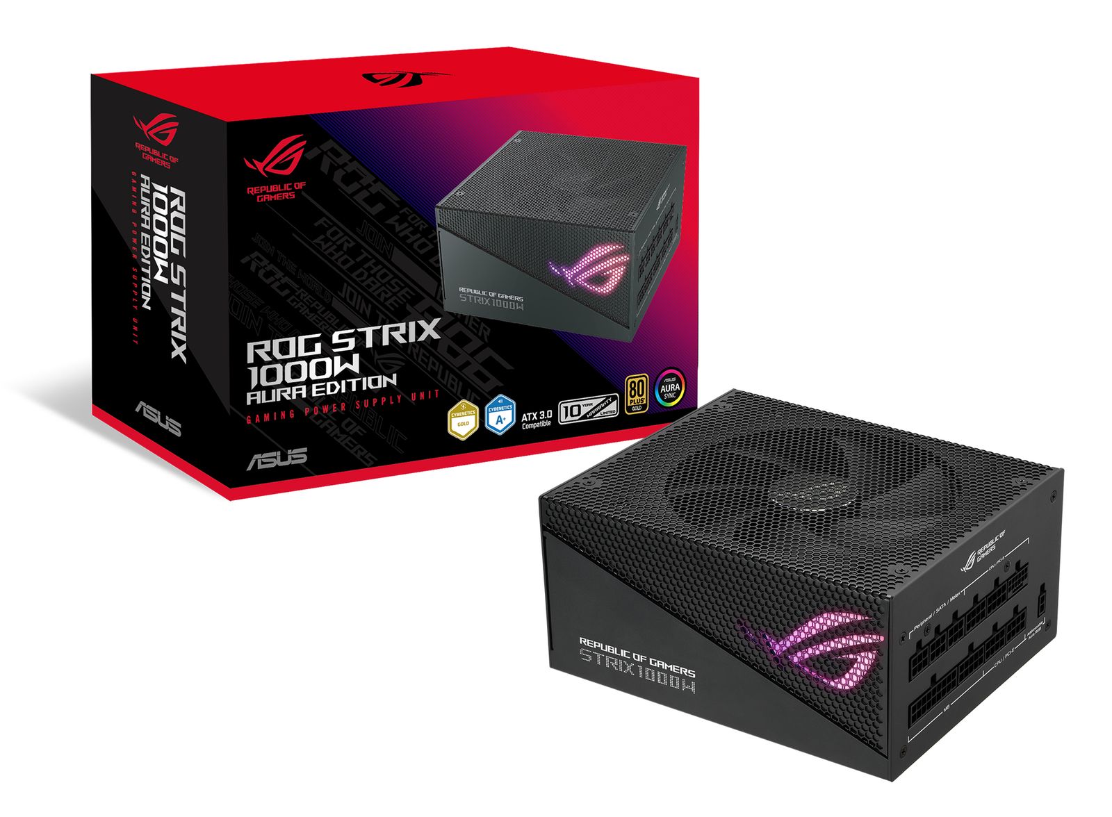ASUS ROG Strix 1000W Gold Aura Edition Netzteil, 1000 W, 80 PLUS Gold, ATX 3.0, vollständig modular, 13,5 cm Lüfter, Aura Sync, Schwarz, EU