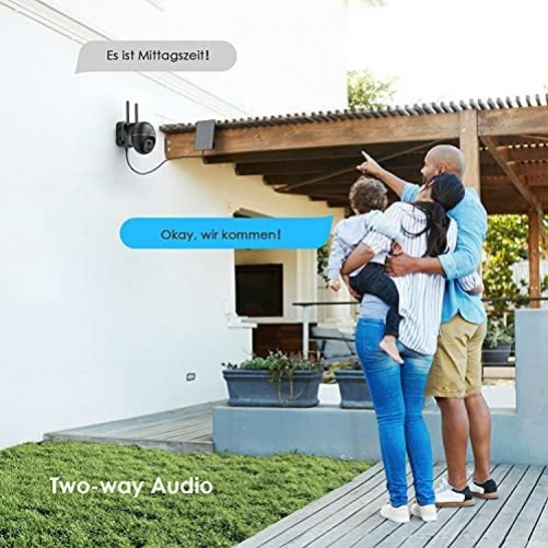 ieGeek 2K Solar Überwachungskamera Aussen Akku, 355°/140° Pan Tilt Kabellose Überwachungskamera mit Farbnachtsicht, PIR Bewegungsmelder, Sirene/Weißlichtalarm, 2-Wege-Audio, IP65, Cloud/SD Storage Kamera1 Schwarz