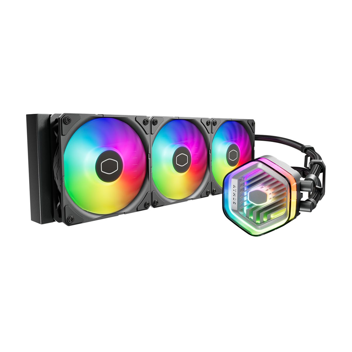 Cooler Master MasterLiquid 360 ATMOS Flüssigkeitskühlung 360 mm, 3x 120 mm Lüfter, ARGB, PWM, für LGA1700/1200/115x & AM4/AM5, Schwarz