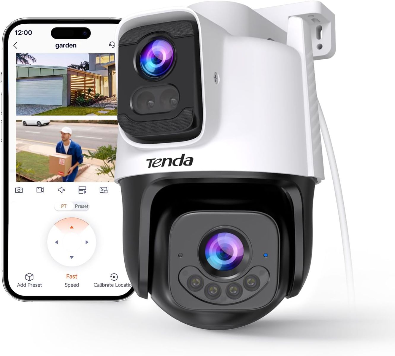 Tenda DE-CH9 Außenkamera Dual-Objektiv 3MP+3MP (6MP) KI-Fahrzeugerkennung Farb-Nachtsicht 2K 30m Zwei-Wege-Audio IP65 Wi‑Fi 6 MicroSD bis 512GB