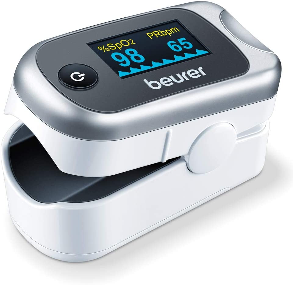 Beurer PO 40 pulse oximeter, measurement of oxygen saturation (SpO₂), heart rate (pulse) and perfusion index (PI), painless use, color display Gray