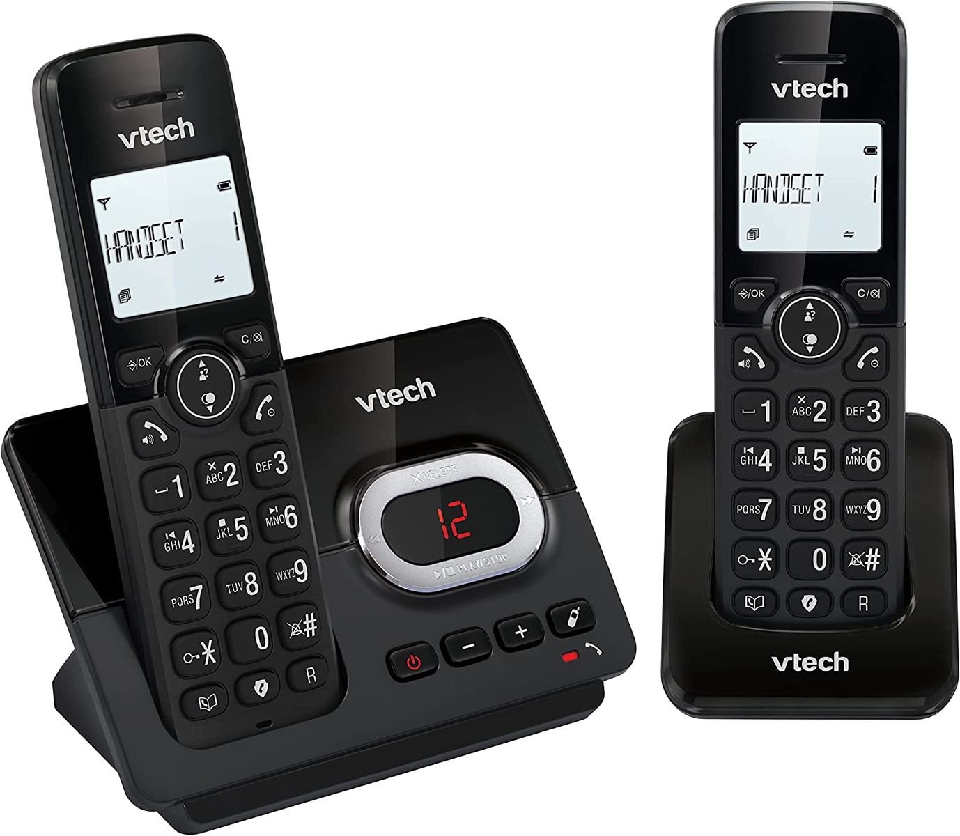 VTech CS2051 schnurloses Telefon Anrufbeantworter 2 Mobilteilen ECO+ Modus Festnetztelefon Anrufsperre Freisprechfunktion große Tasten zwei Zeilen Display