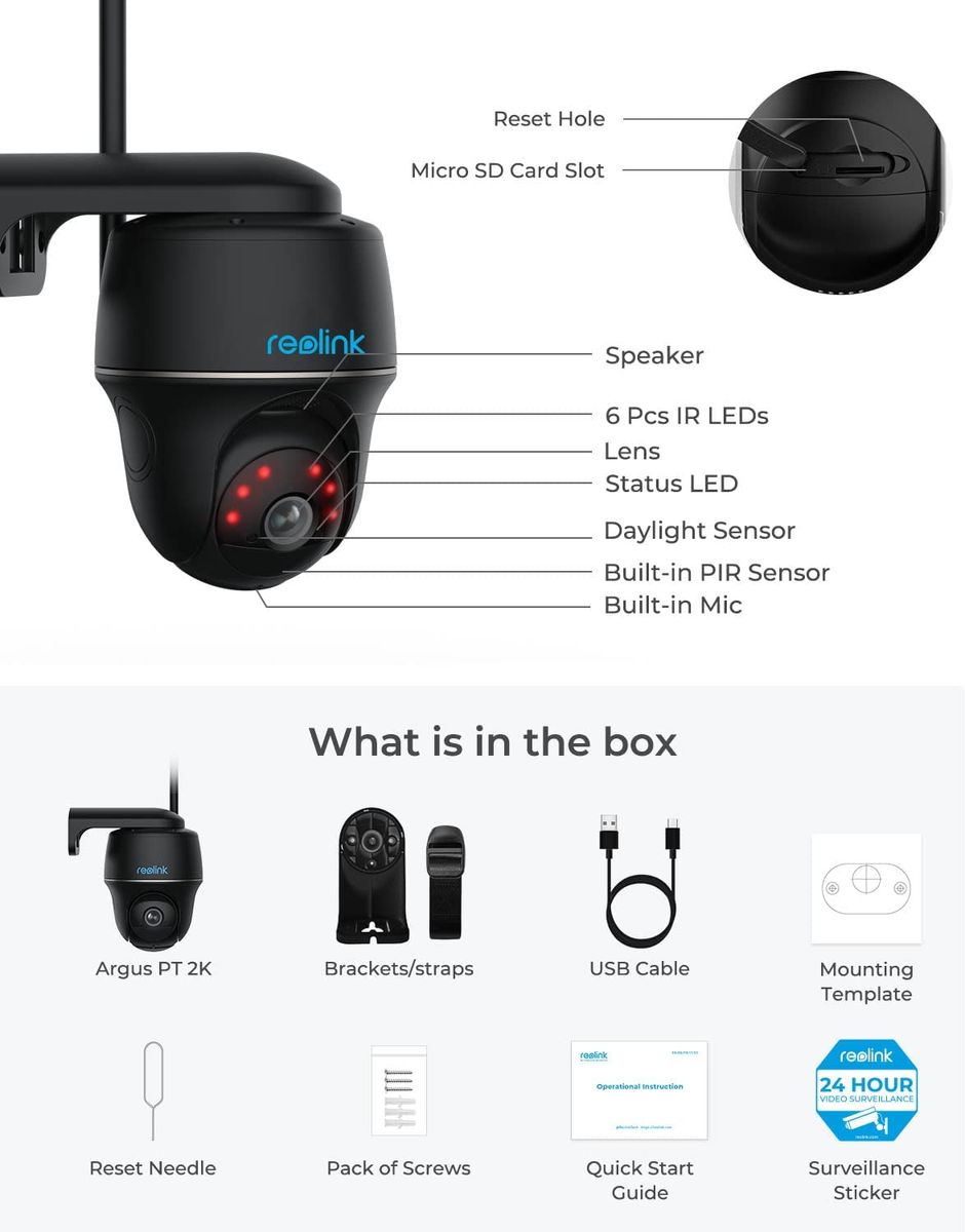 Reolink 2K 4MP PTZ Überwachungskamera Aussen Akku mit 2,4GHz&5GHz WLAN, 355°/140° Schwenkbar, Smarte Erkennung, 2-Wege-Audio, Arbeitet mit Alexa/Google Assistant/Cloud, Argus PT 4MP(Schwarz) Argus PT 2K-Schwarz