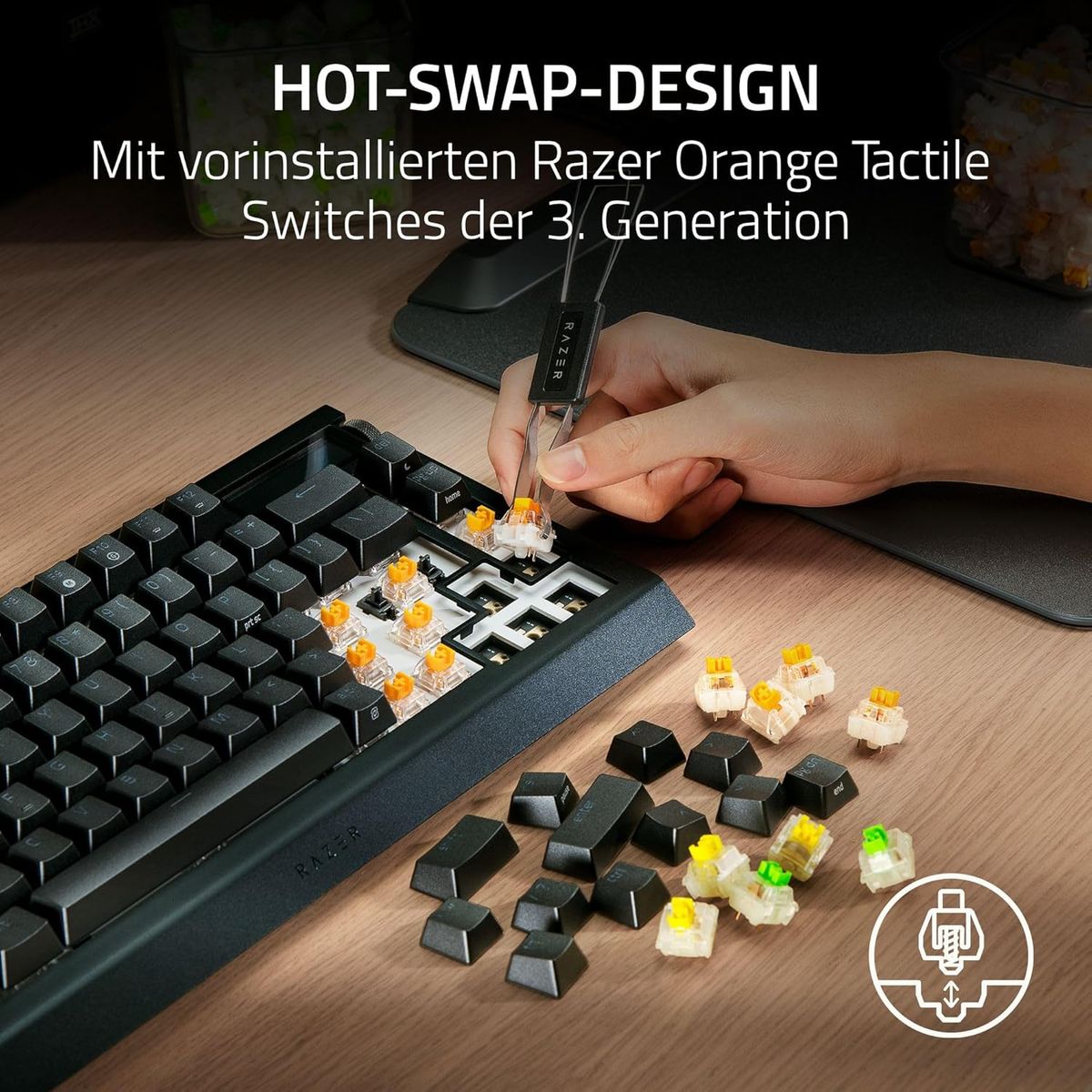 Razer BlackWidow V4 Pro 75% - Kabellose Hot-Swap-Gaming-Tastatur - OLED-Display (Befehlsrad, 4K Hz & Bluetooth-Konnektivitu00e4t, magnetische Handballenauflage) Schwarz - (USA Layout - QWERTY)