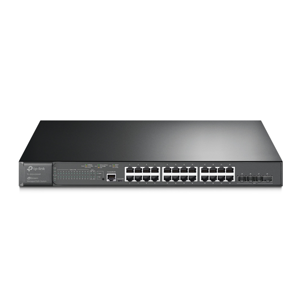 TP-Link Omada TL-SG3428XMP (UN) V1.0 Managed L2+ Netzwerk-Switch 24x Gigabit PoE+ 4x 10G SFP+ 384W PoE-Budget 1U Rack Schwarz Cloud-verwaltet