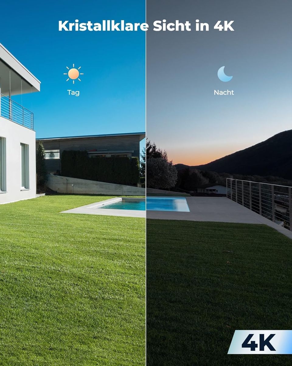 Reolink RLC-810WA 4K Wi‑Fi 6 Außen-Überwachungskamera, IP67 Metallgehäuse, Menschen-/Fahrzeug-/Haustiererkennung, Farbnachtsicht, 2‑Wege-Audio, 24/7-Aufzeichnung, EU Stecker