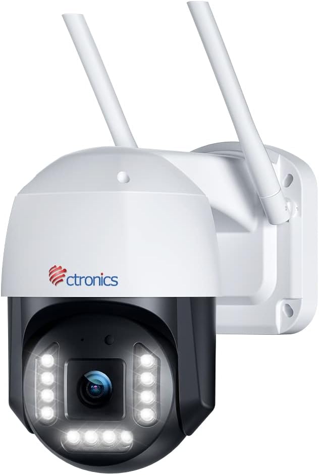 ctronics 4K 8MP Überwachungskamera Aussen WLAN, 2,4GHz/5GHz Dualband WiFi PTZ IP Kamera Outdoor mit Personen-/Fahrzeugerkennung, Automatische Verfolgung, 355°/90° Schwenkbar, Farbnachtsicht, IP66 Weiß