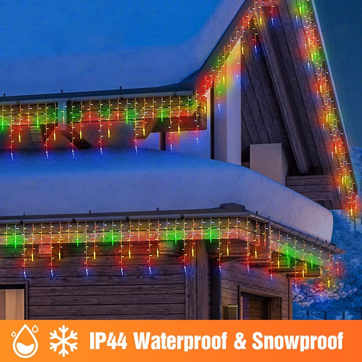 Auniq Eisregen Lichterkette Außen 5M 216 LED Eisregen Lichtervorhang Weihnachtsbeleuchtung IP44 Wasserdicht 8 Modi Eiszapfen Lichterkette 36 Tropfen 5m langem Kabel für Balkon Fenster Traufe Mehrfarbig