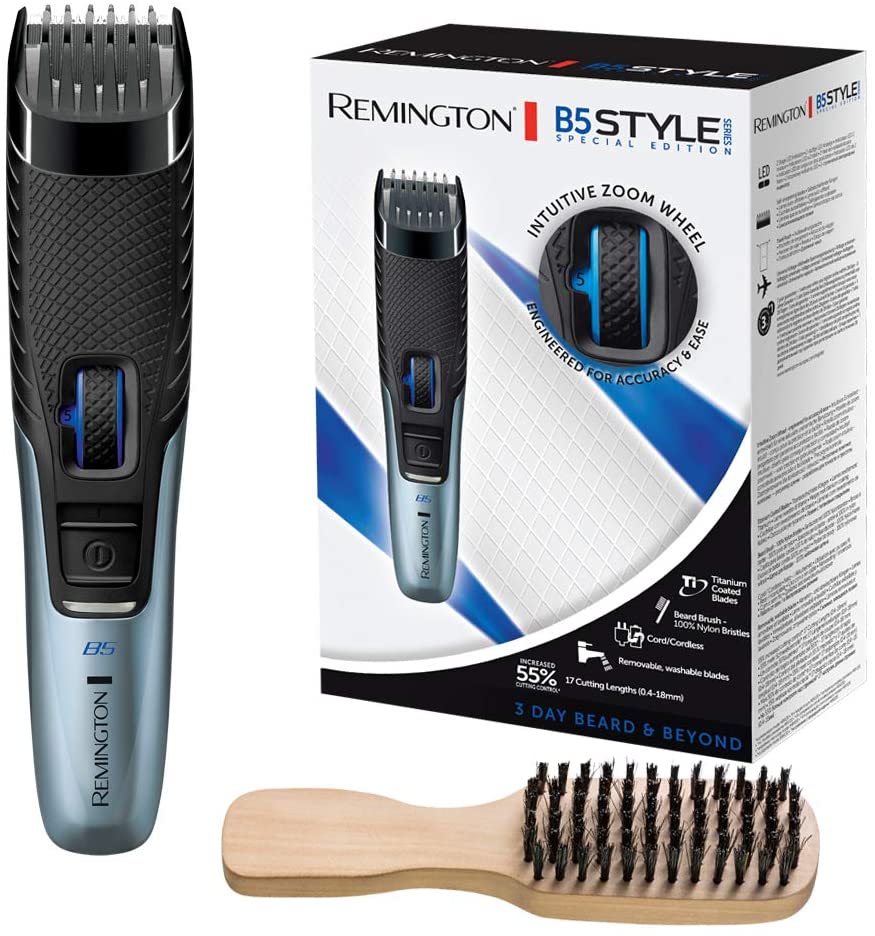 Remington Mens B5 Lithium Beard Trimmer (Mains / Battery Operated, Micro USB Charging Function, Storage Bag, 17 Length Settings 0.4-18 mm) Hair Trimmer