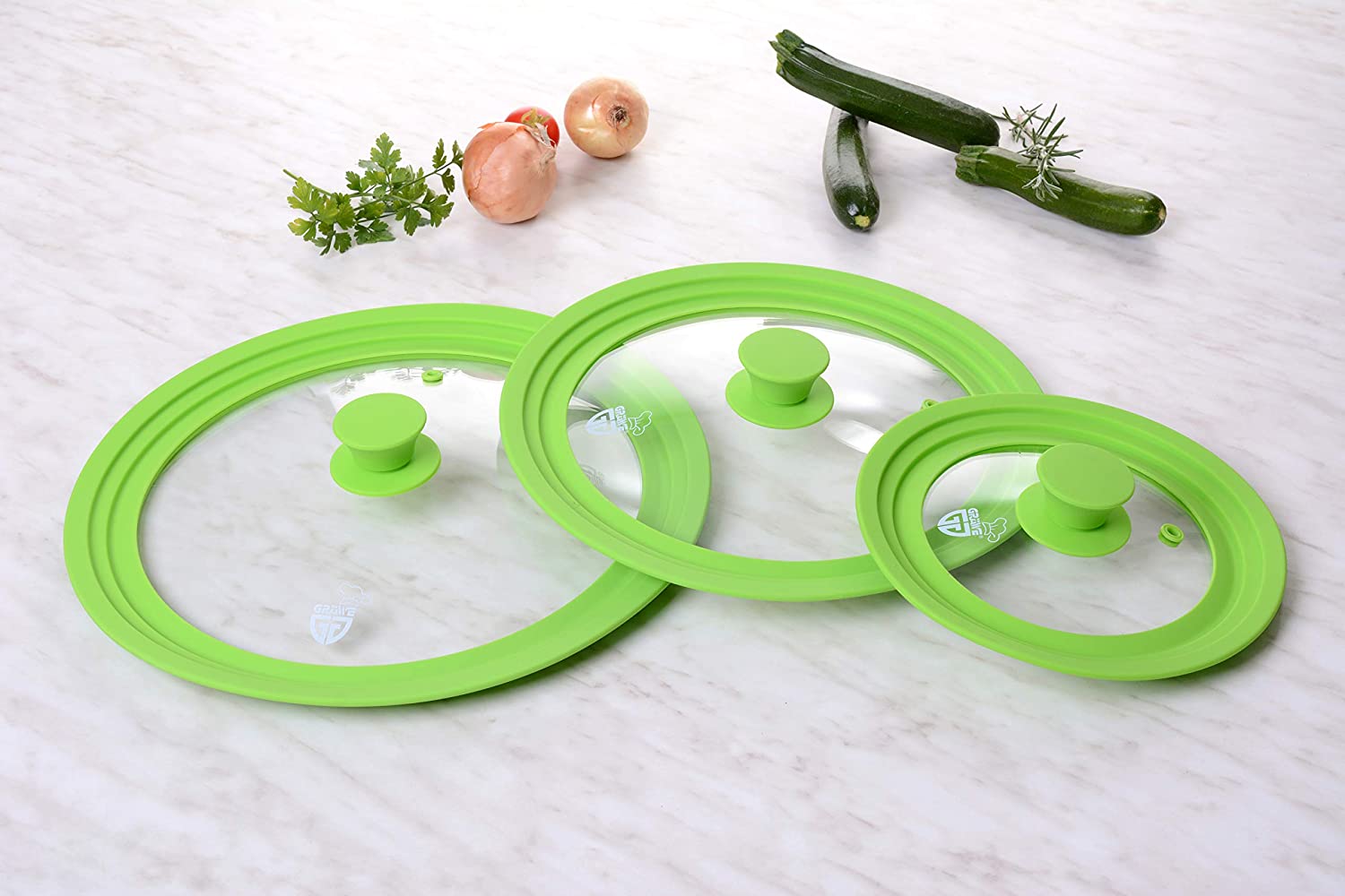 GRAWE universal lid for pans & pots Ø 24-28 cm, tempered glass lid with silicone rim, dishwasher safe - Green 24-28 cm Green
