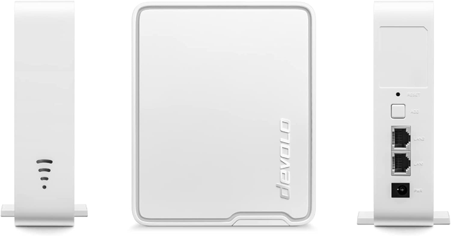 devolo 7101 Repeater 5400 WiFi 6: WLAN-Verstärker, Highspeed-Internet, kompatibel mit Allen Internet-Boxen, 5400 Mbits, 2 Ethernet-Ports, Access Point, französische Steckdose, Weiß