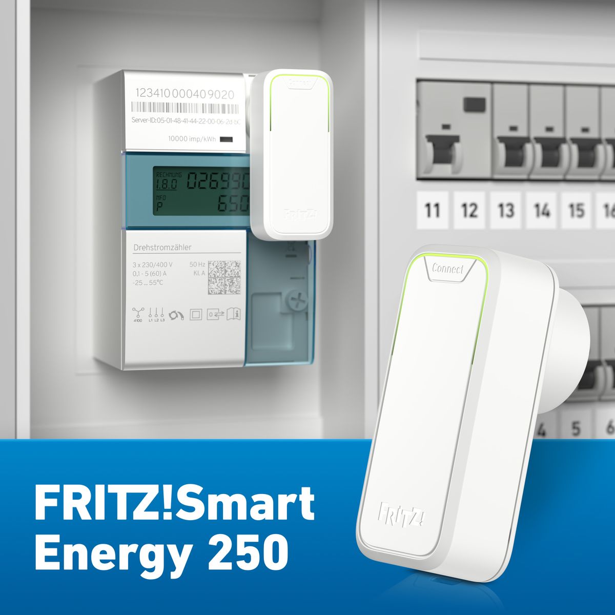 FRITZ! Smart Energy 250 Stromsensor, DECT-ULE Stromzähler-Ausleser, Wandmontiert, Batterie/USB-C, Weiß