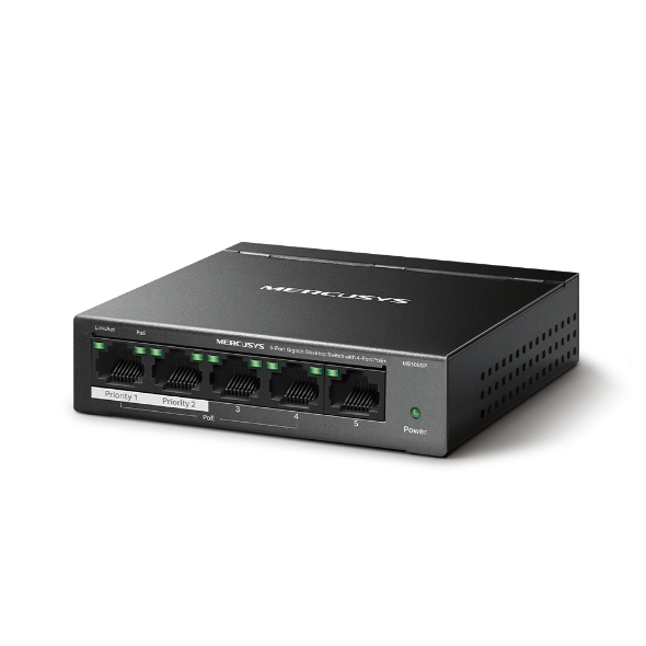 Mercusys MS105GP 5-Port Gigabit Desktop Switch with 4-Port PoE+ up to 250m Black v1.0