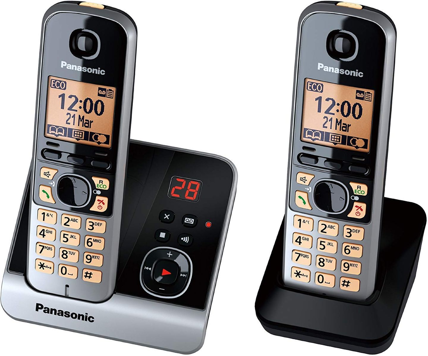 NTW Panasonic KX-TG6722GB Duo Schnurlostelefon (4,6 cm (1,8 Zoll) Display, Smart-Taste, Freisprechen, Anrufbeantworter) schwarz - Plug-Type C (EU)