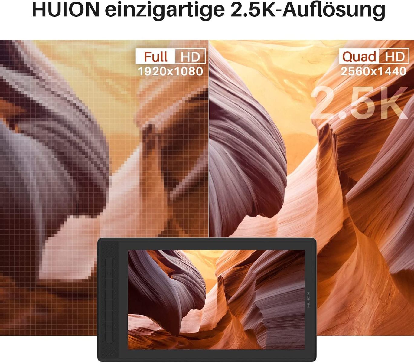 HUION Kamvas Pro 16 2.5K Grafiktablett Display 2.5 K Auflösung 145% SRGB-Farbraum 1: 1200-Kontrastverhältnis geeignet für Malerei Online-Arbeit-15.8"