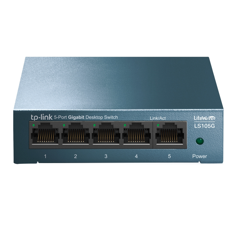 TP-Link LS105G 5-Ports Gigabit Netzwerk Switch (5 RJ-45 Lan Ports, robustes Metallgehäuse, 802.1P/DSCP QoS, Plug-and-Play, lüfterlos) blau metallic