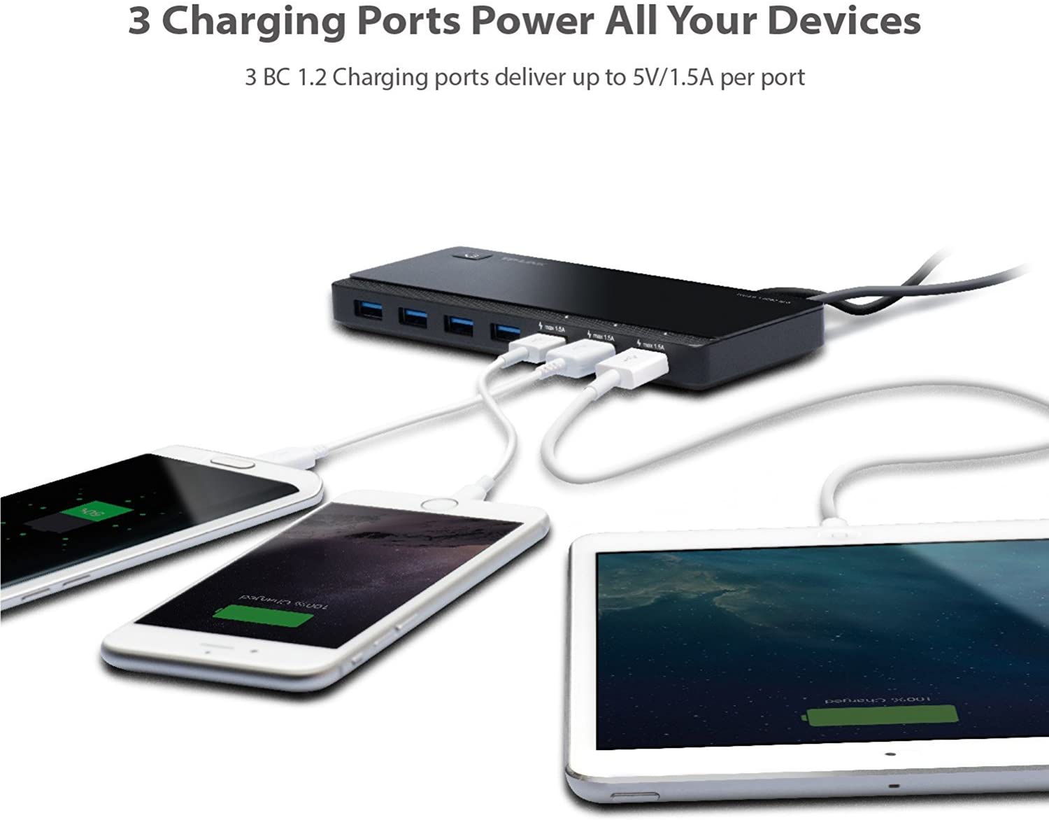 TP-Link 7 ports USB 3.0 Ultra slim hub including 3 BC 1.2 charging ports up to 5 V 1.5 A