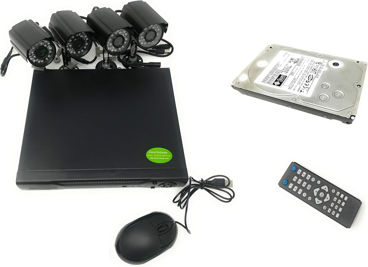 Tempo di Saldi CCTV+HARD500-N 4-Kanal DVR-Set, 4x IR-Kameras, 720p, 500 GB Festplatte, kabelgebunden, Nachtsicht