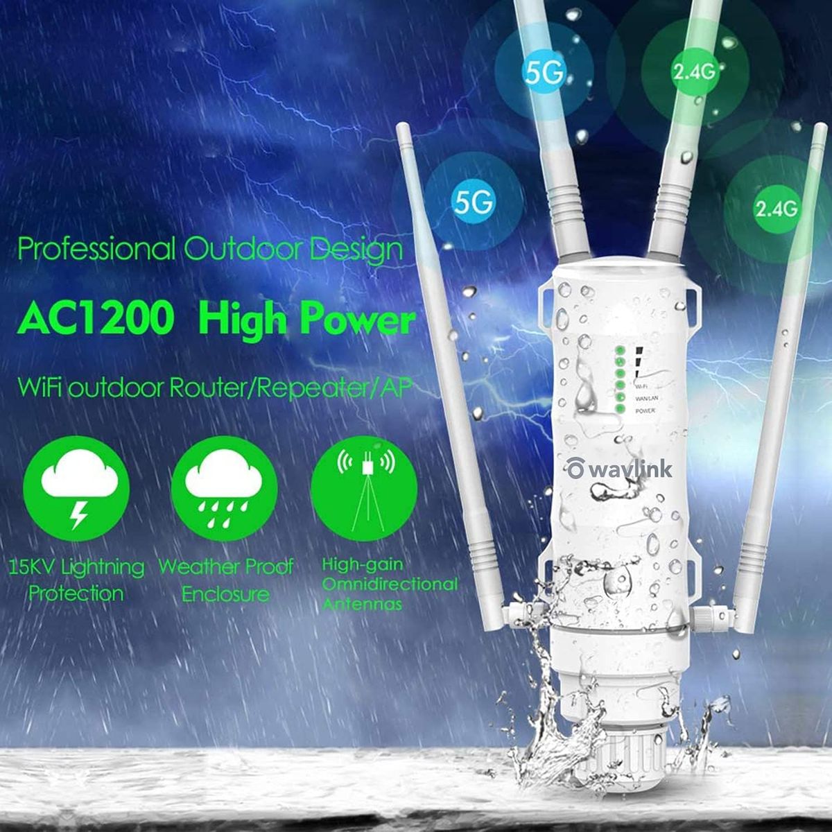 TamperSeals Dualband 2.4+5G 1200Mbit/s Outdoor WLAN Access Point/Wireless Mesh Repeater/WiFi Extender (1xGigabit LAN-Port, 24V Passiv PoE, 2x2 MIMO, Hohe Reichweite 500m, Wetterfestes, 4x7dBi Antennen, WN572HP3)