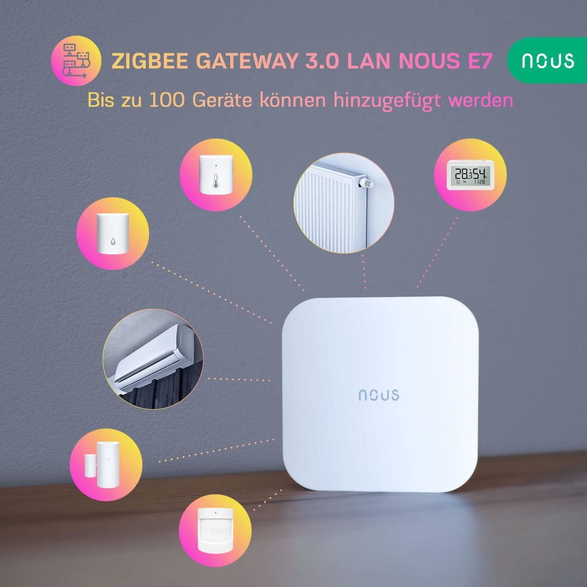 NOUS E7 ZigBee Gateway, Tuya, Smart Life, ZigBee Hub, ZigBee Bridge, ZigBee Smart Home, ZigBee Gateway Alexa, Gateway ZigBee Smart Home, ZigBee 3.0, Gateway Smart Home, Nous Smart Home App