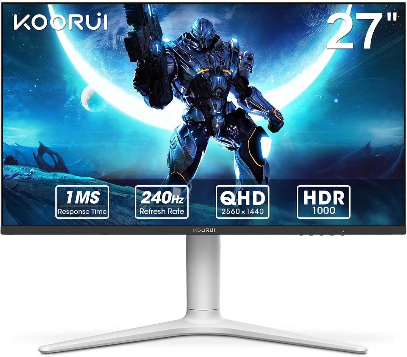 KOORUI Gaming Monitor 27 Zoll, PC Bildschirm QHD(2560 * 1440), 240Hz, VA Mini LED, 1ms, Adaptive Sync, 2xHDMI 2.0 & DPort 1.4, HDR 1000, DCI-P3 95%, VESA 75 * 75mm, Eye Care, Höhenverstellbar