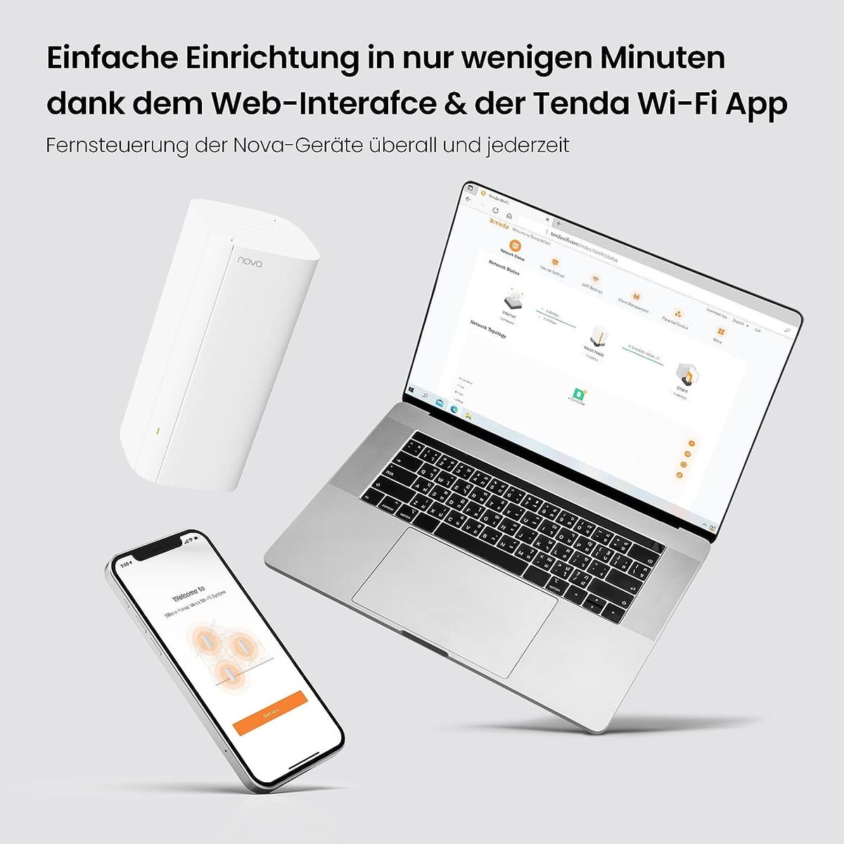 Tenda Nova MX6-3 WiFi 6 WLAN Mesh System, AX1800 Dual Band Mesh WLAN (1800Mbit/s, bis zu 500m² Wi-Fi Abdeckung, 9X GB LAN) Easy Mesh, MU-MIMO, Gäste-Netzwerk, Alexa, Ersetzt Router & Repeater, Weiß