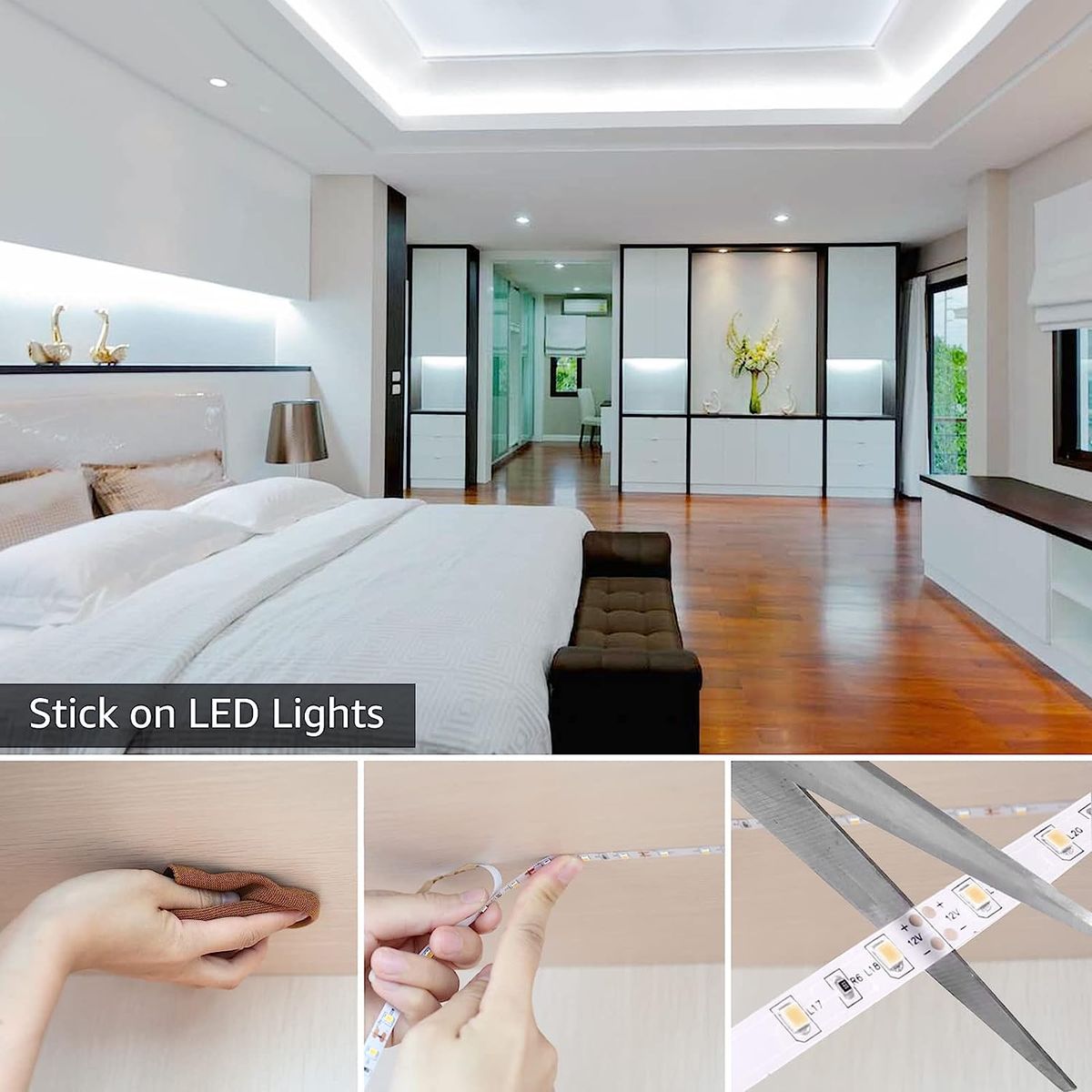 Lepro LED Strip Kaltweiß 5M, LED Streifen Kaltweiss 6000K Dimmbar, 300  LEDs, 12V Selbstklebend, IP20 LED Band, Weiß Flexible DIY Leiste, LED  Lichtband