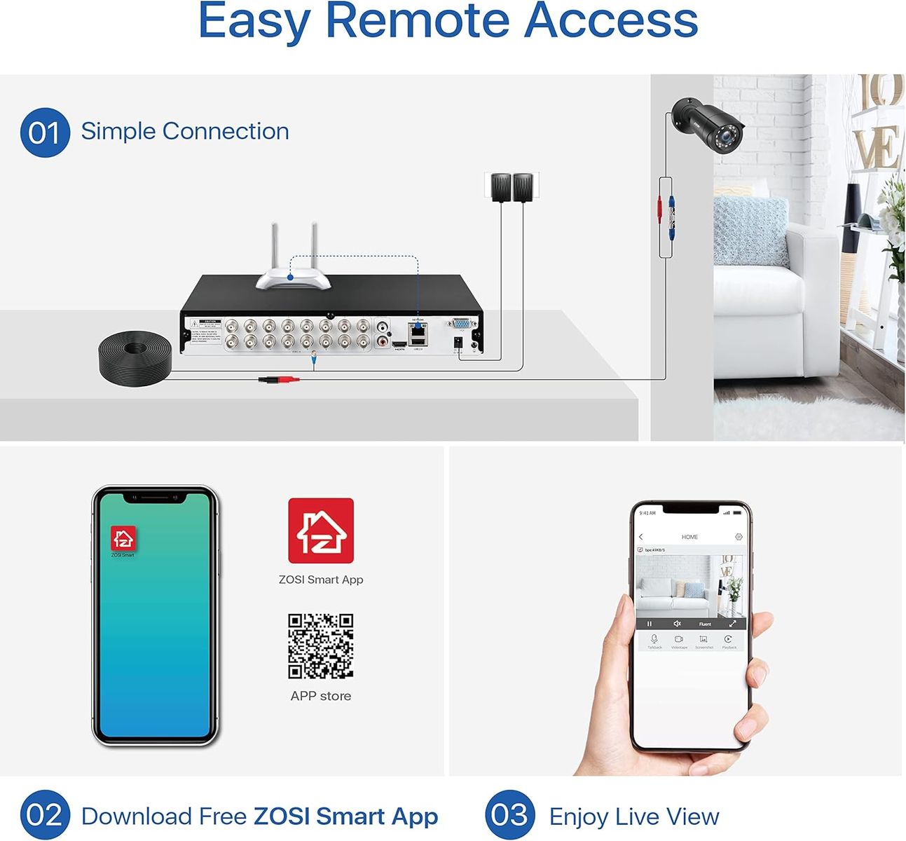 ZOSI 16CH 1080p DVR Recorder mit 2TB Festplatte, Hybrid 4in1 AHD CVI TVI CVBS H.265+ 2MP Receiver, Bewegungserkennung, App E-Mail Sofortwarnung