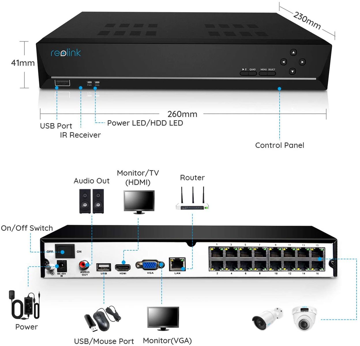 Reolink 16 Channel 4K or 5MP or 4MP Super HD PoE NVR Surveillance Camera System with 3TB Hard Disk