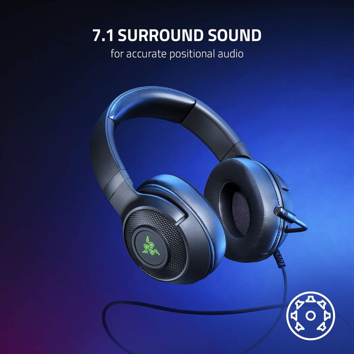 Razer Kraken V3 X Gaming Headset, 7.1 Surround Sound, Triforce 40mm Treiber, Faltbares HyperClear Nierenmikrofon, Chroma RGB Beleuchtung für PC, Classic Black