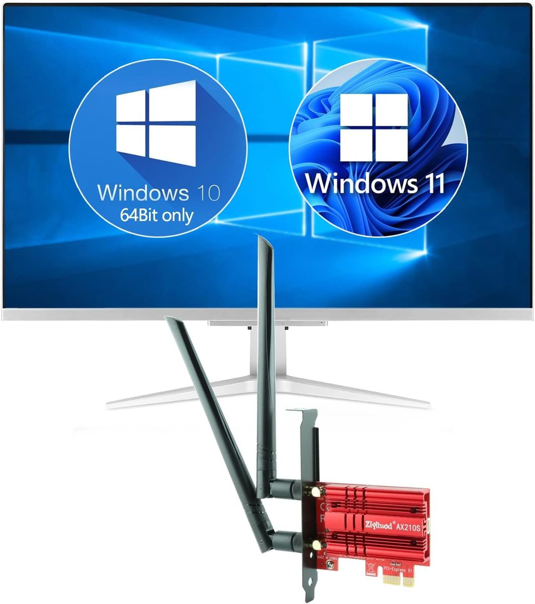 Ziyituod ZYT WLAN Karte, Intel AX210 Bluetooth5.2, Bis zu 5400Mbit/s Tri-Bands(6G/5G/2.4G) WLAN PCIe WiFi 6 Karte für Windows 11/10(64bit)